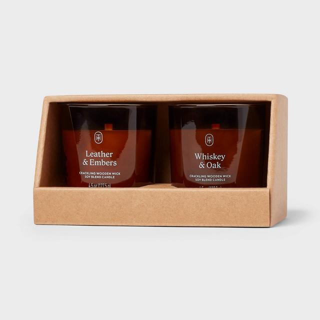 Gift Set of 2 4.5oz Amber Glass Leather and Embers and Whiskey and Oak - Threshold™