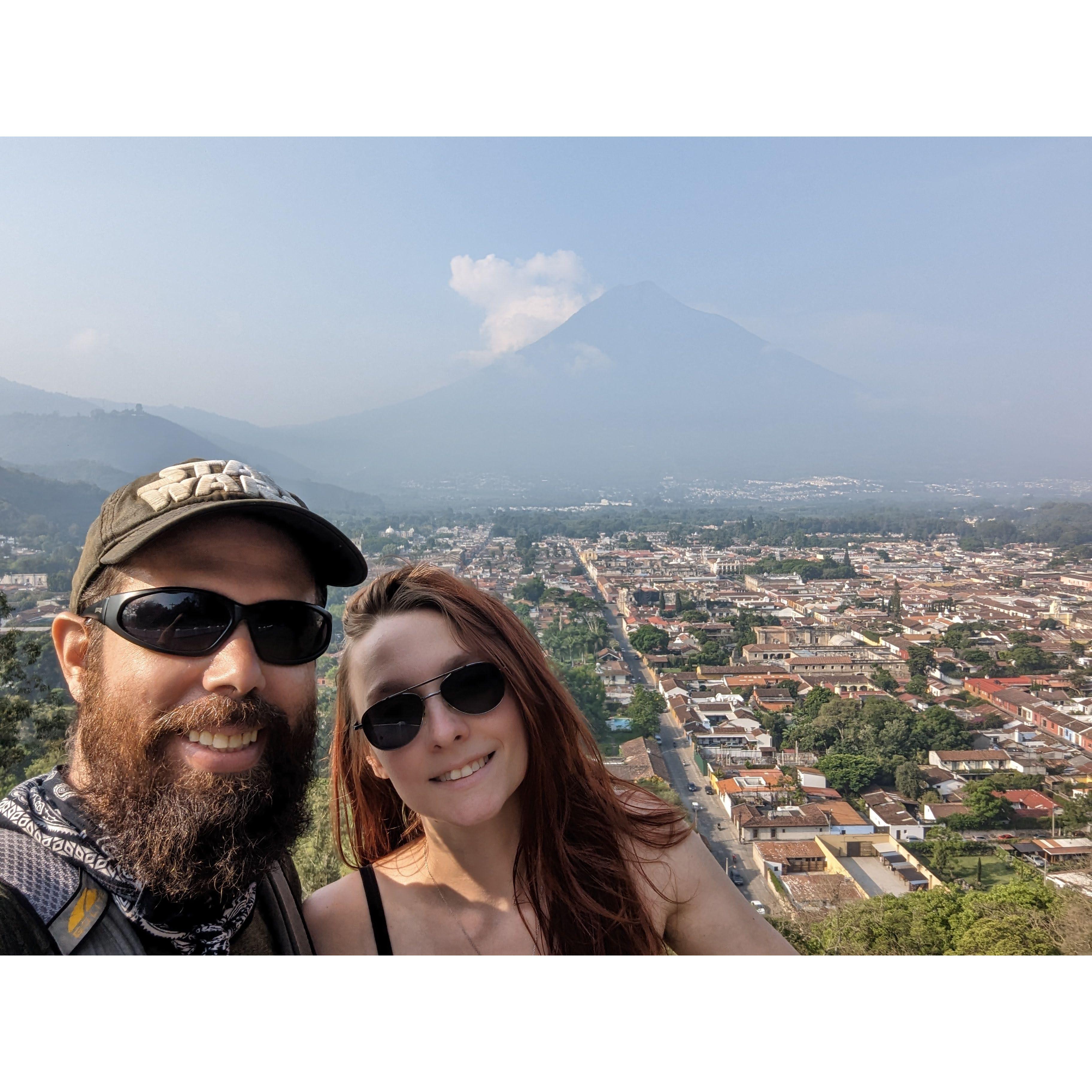 Somehow the paved walk up to this look out was almost as hard as any of the hiking we were doing, But a beautiful view of Antigua and Volcan De Agua.