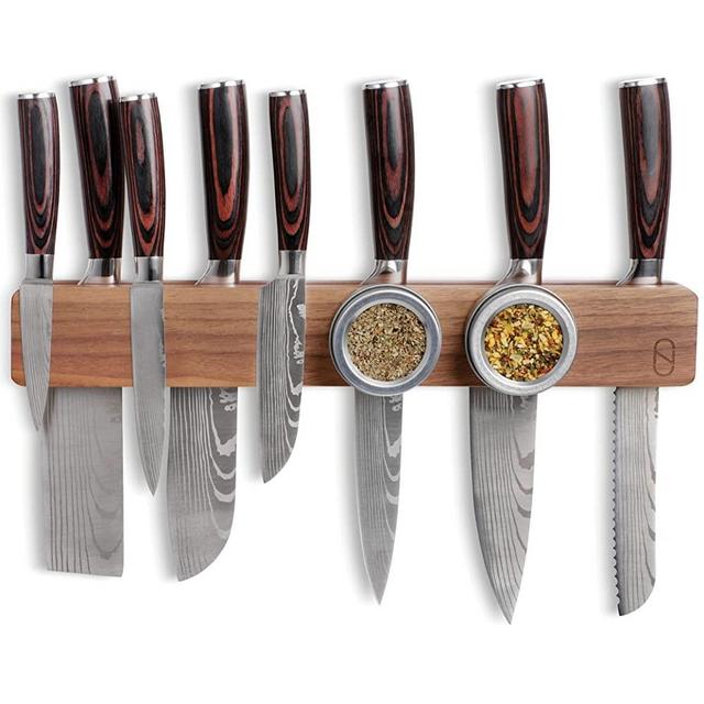 Walnut 16 inch Knife Magnetic Strip Holder for Wall with Powerful Double Storage & Charming Wood