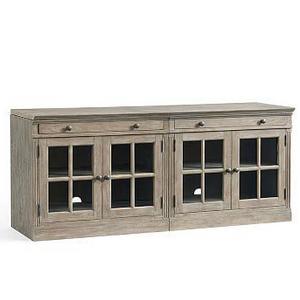 Livingston Small TV Stand with Glass Doors, Gray Wash