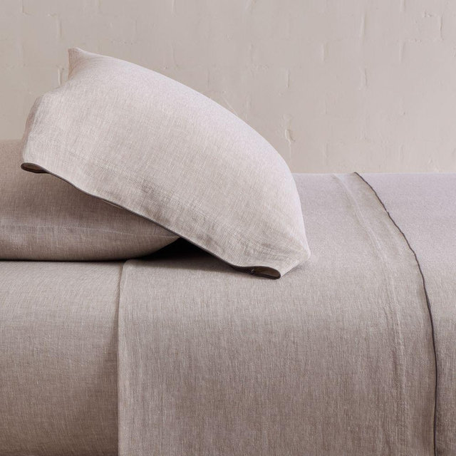 European Linen Merrow Edge Sheet Set, Full, Dark Flax