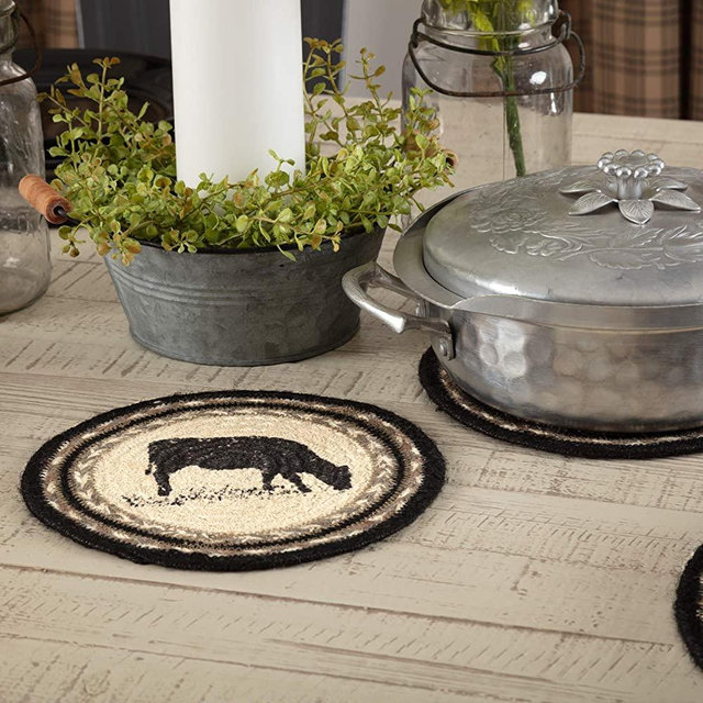 VHC Brands Sawyer Mill Charcoal Table Décor, 8" Trivet, Cow