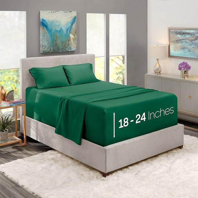 Nestl Queen Size Sheet Set, 4 Piece Extra Deep Pocket (18-24 inches), Microfiber, Hotel Luxury, Soft, Breathable, Wrinkle-Free, Easy to Care, Dark Green