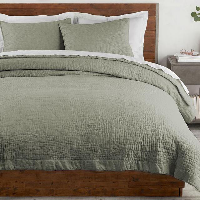Loden Belgian Flax Linen Hand Stitched Quilt, King/Cal. King