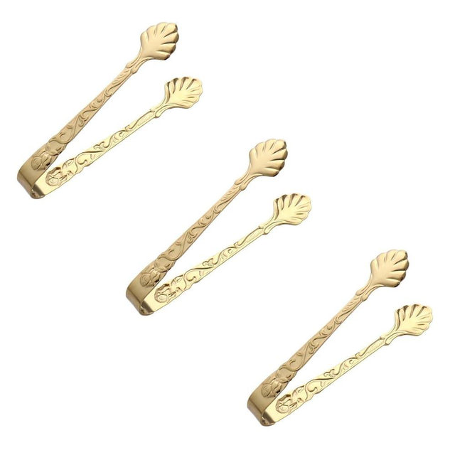 BWESOO 3 Piece Mini Serving Tongs Set, Stainless Steel, Vintage Rose Design Handles, 1