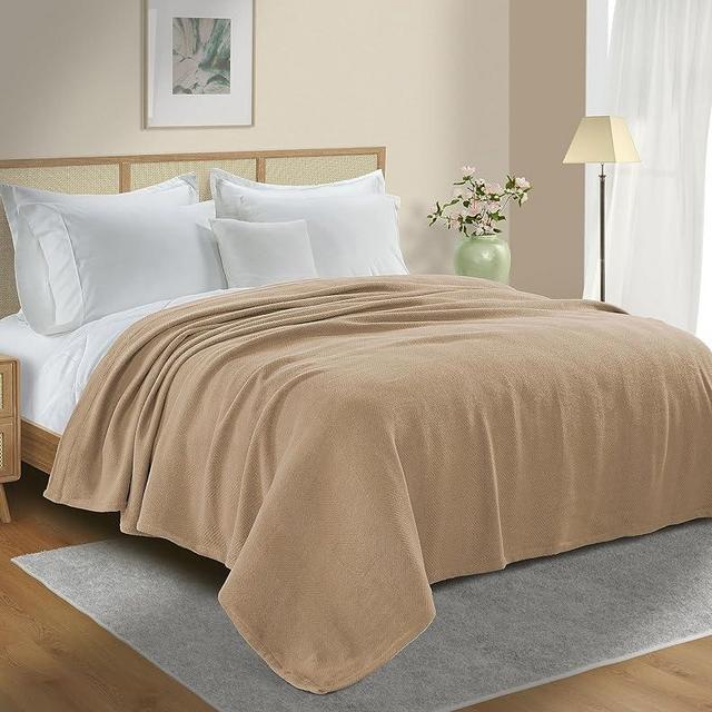 CHATEAU HOME COLLECTION 100% Long Staple Cotton Blanket; King Size Blanket (108 x 90 inches) Herringbone Pattern Lightweight Blanket, Soft & Cozy All Season Blanket, Large Blanket - Beige