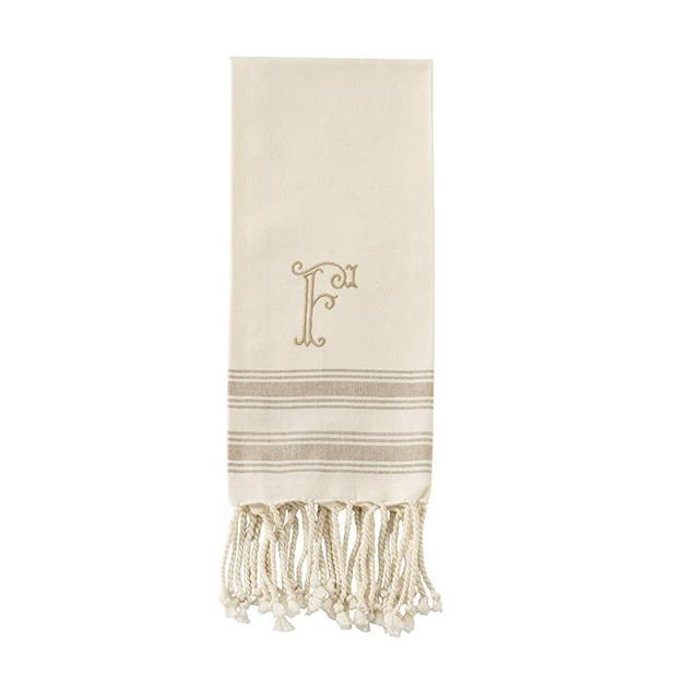 Mud Pie F Initial Turkish Towel, Cream, 38" x 20"