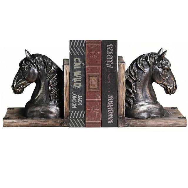 Dwysswyd Bookends Decorative Horse Head, Horse Head Bookends for Shelves, Unique Gift with Horse Head, Brown