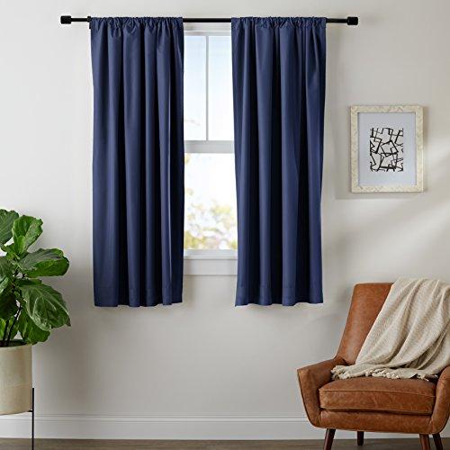 AmazonBasics Room Darkening Blackout Window Curtains with Tie Backs Set, 42" x 63", Navy