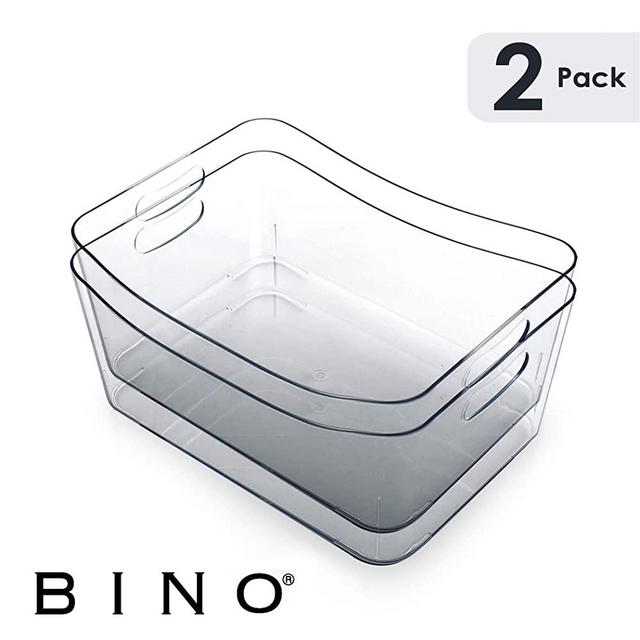 BINO Clear Plastic Storage Bin with Handles - Plastic Storage Bins for Kitchen, Cabinet, and Pantry Organization and Storage - Home Organizers and Storage - Refrigerator and Freezer (2PK- Small)