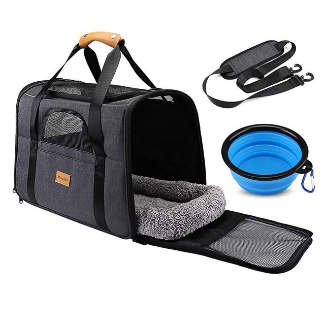 morpilot Pet Travel Carrier Bag, Portable Pet Bag - Folding Fabric Pet Carrier, Travel Carrier Bag for Dogs or Cats, Pet Cage with Locking Safety Zippers, Foldable Bowl, Airline Approved