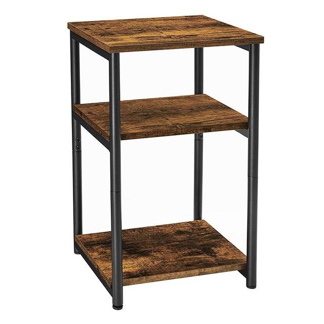 VASAGLE Tall Side Table, End Table with Storage Shelves, 3-Tier Slim Table, Steel Frame, for Living Room, Study, Bedroom, Industrial, Rustic Brown and Black ULET273B01