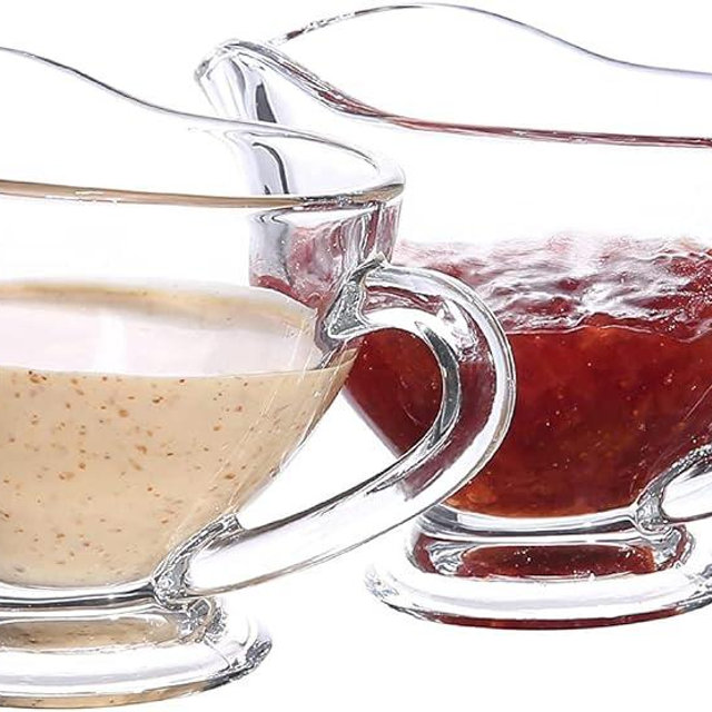 RONDURE SET OF 2 Glass Gravy Boat - 7.5 oz with Handle Creamer Pitcher for Dining, Sauces, Salad Dressing Home Decor