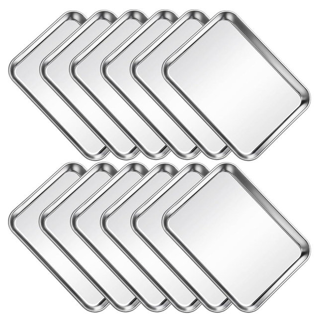 12Pcs Stainless Steel Baking Sheet Pan Set, Cookie Sheet Metal Baking Pan Oven Tray, Cooking Baking Sheet for Toaster Oven, Easy Clean, Dishwasher Safe, 9 x 7 x 1 Inch