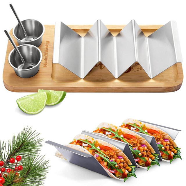 Taco Holder Kit, 3-in-1 Taco Set - Taco Shell Stand + Serving Tray + Sauce Cup, Taco Presentation Rack Plate for Taco Tuesday Bar Party, Gifts for Taco Lovers Holiday Accessories Cinco de Mayo Events