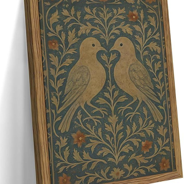 Framed Lovebirds Canvas Wall Art, Vintage Botanical Blue Rustic Wall Decor, Farmhouse Birds Botanical Pictures Prints, Nature Painting Artwork Aesthetic for Living Room Bedroom – 8x10 inch