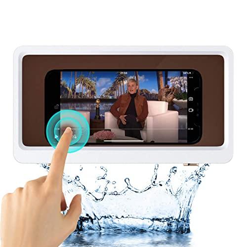 Shower Phone Holder Waterproof Anti-Fog Touch Screen Wall Mount Phone Holder for Shower Bathroom Mirror Bathtub (White)
