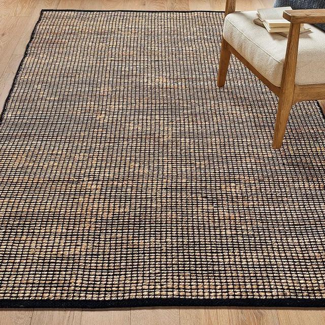 Chardin home 5x7 Jute Cotton Handwoven Area Rug | Braided Boho Farmhouse Rug in Natural Jute/Black | Rustic Vintage Floor Covering for Living Room, Bedroom, Kitchen, and Entryway