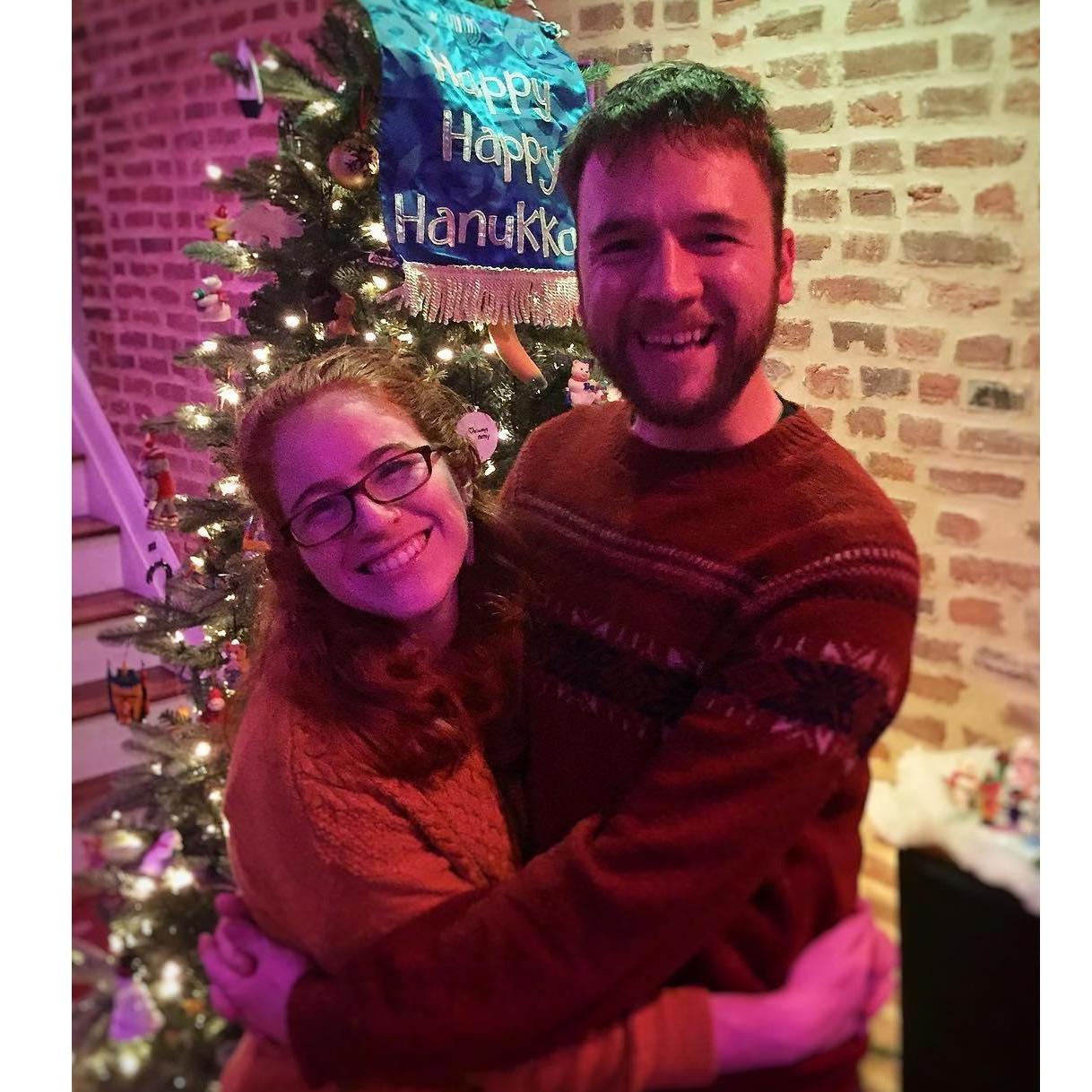 Hannah and Nate celebrating the holidays in 2017.