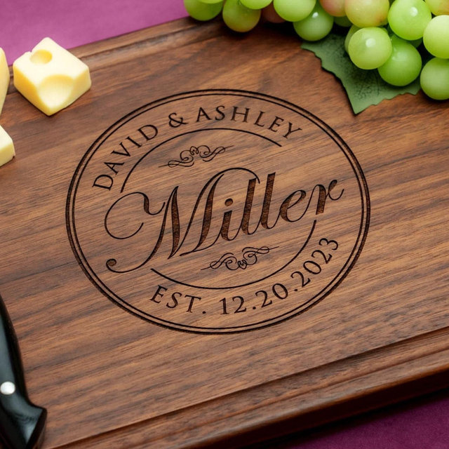 Handmade Cutting Board Personalized Round Stamp Design #001-Wedding & Anniversary Gift for Couples-Housewarming and Closing Present