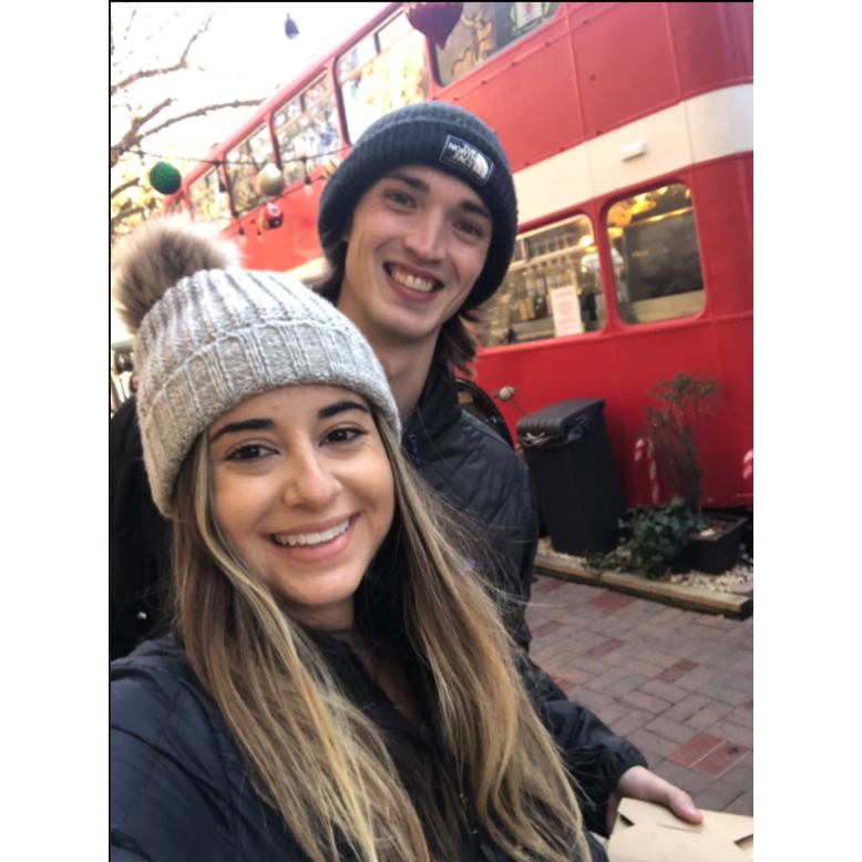 The day after our engagement. Getting coffee and pastries at the double decker bus coffee shop in Asheville.