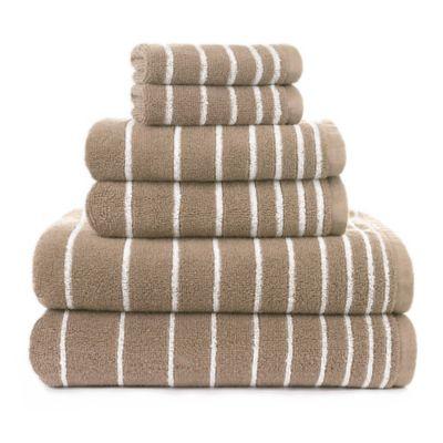 American Dawn 6-Piece Evelyn Stripe Bath Towel Set in Khaki