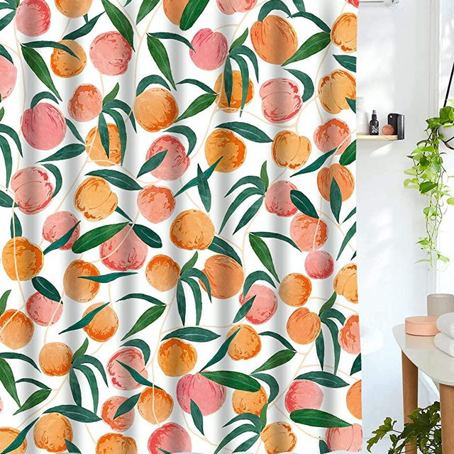 wanxinfu Shower Curtain with Hooks, Funny Fruit Theme Summer Peach Waterproof Decoration Polyester Cloth Bath Curtains Sets for Bathroom, 60" x 72"