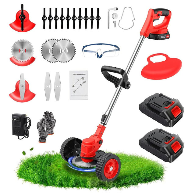 ALSO GO 24V Electric Weed Wacker with Wheels, Grass Trimmer Cordless, 3 in 1 Weed Eater Battery Powered with 2pcs Batteries & Charger, Weed Trimmer/Brush Cutter/Edger Lightweight for Lawn & Yard