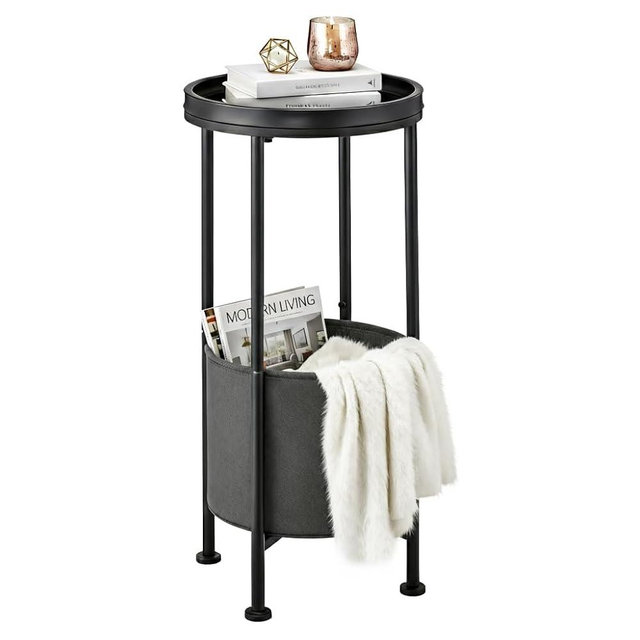 ZEXVIDA Small Round Side Table with Storage Basket, 2-Tier Round End Table for Living Room & Bedroom, 26" Tall Nightstand Modern Sofa End Table for Small Spaces (Black)