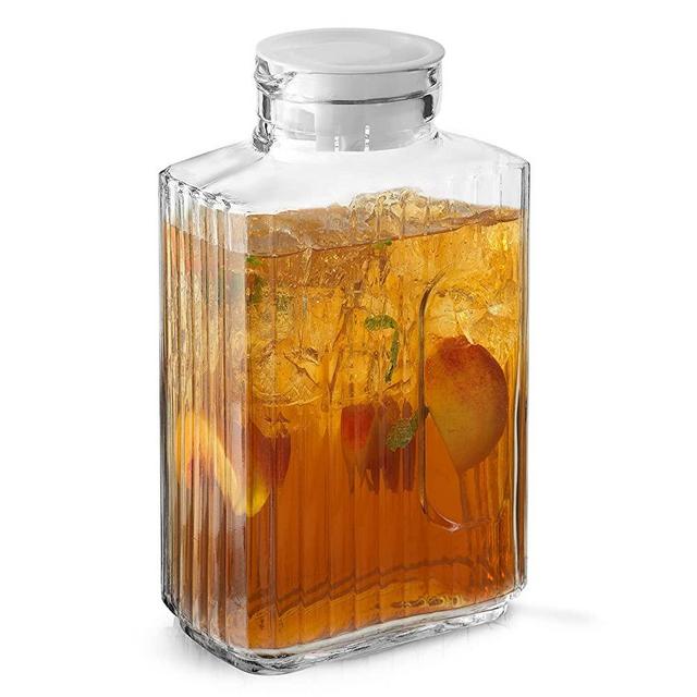 68oz Glass Pitcher with Lid (2 Lids) - Rectangle Pitcher Beverage Serveware and Storage Container for Hot or Cold. Kool Aid and Lemonade Pitcher, Water Containers, 2 Quart Pitcher with Lid