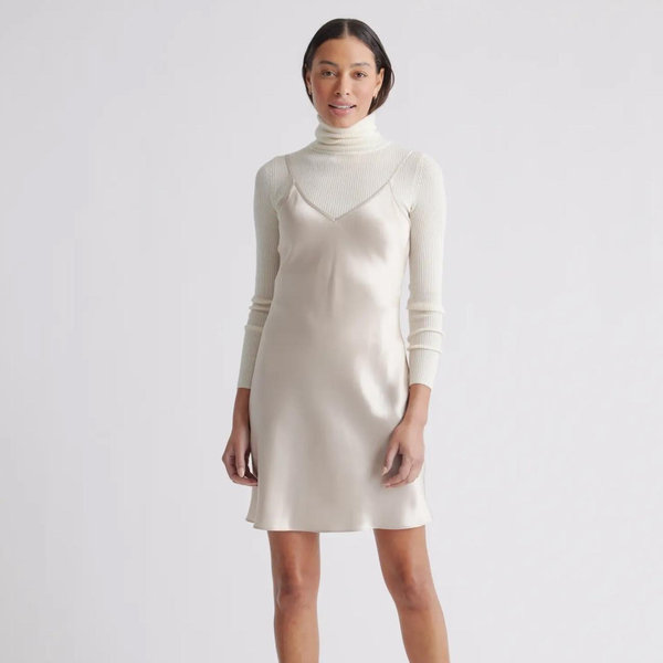 100% Washable Silk Mini Slip Dress (small, champagne)