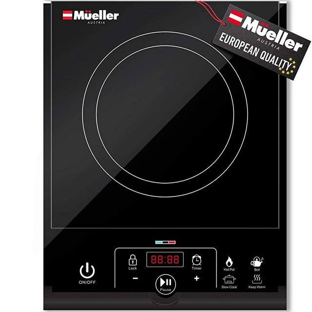Mueller RapidTherm Portable Induction Plate Cooktop Countertop Burner 1800W, 8 Temp Levels, Timer, Auto-Shut-Off, Touch Panel, LED Display, Auto Pot Detection, Child Safety Lock, 4 Preset Programs