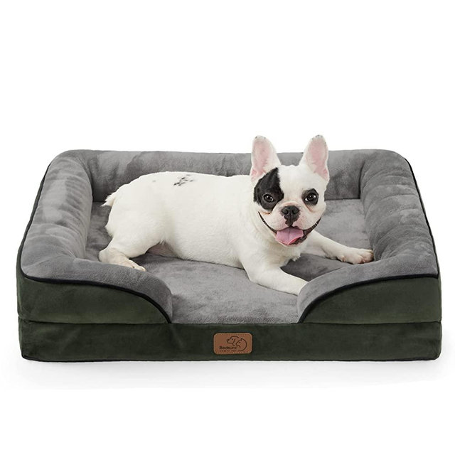 BEDSURE Medium Orthopedic Dog Bed, Bolster Dog Beds for Medium Dogs - Foam Sofa with Removable Washable Cover, Waterproof Lining and Nonskid Bottom Couch, Dark Green