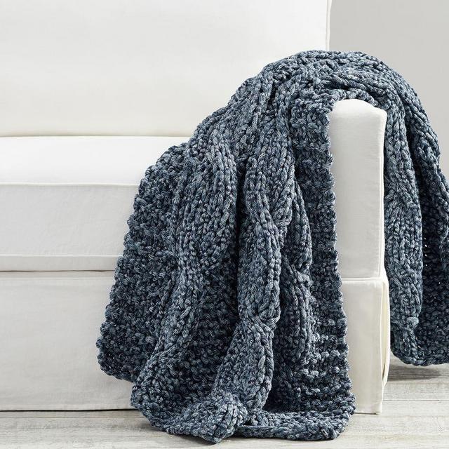 Colossal Handknit Throw, 44 x 56", Heathered Indigo