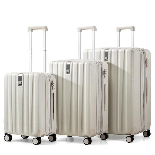 Hanke Expandable Hardshell Luggage Sets 3 piece Carry on Luggage with Wheels Suitcases Lightweight Checked Tsa Luggage Rolling Large Suitcase Travel Luggage Bag Woman Men 20/24/29 Inch(Ivory White)