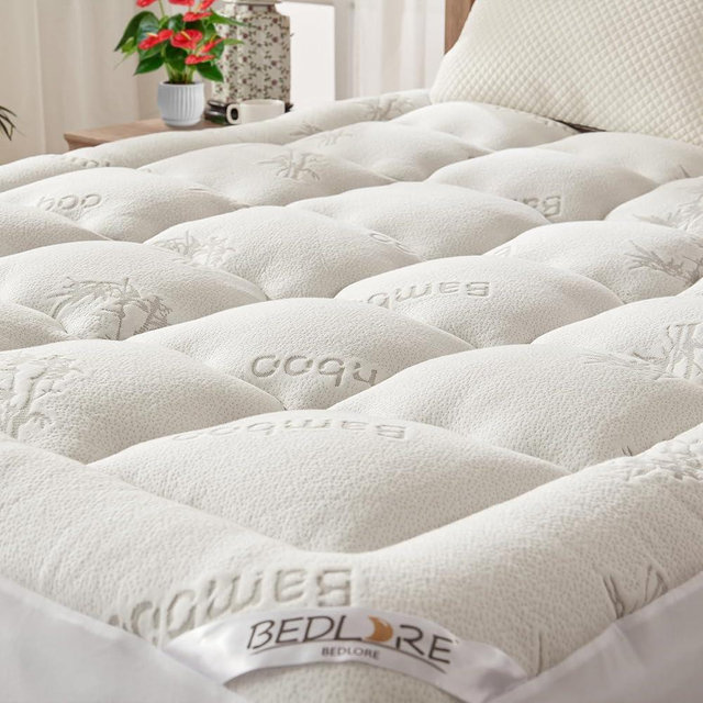 BEDLORE Full Size Mattress Topper Viscose Derived from Bamboo, Thick Pillow Top Mattress Pad with Stretchable Pockets for 6-15 inches Mattress, Breathable Mattress Topper for Back Pain Relief