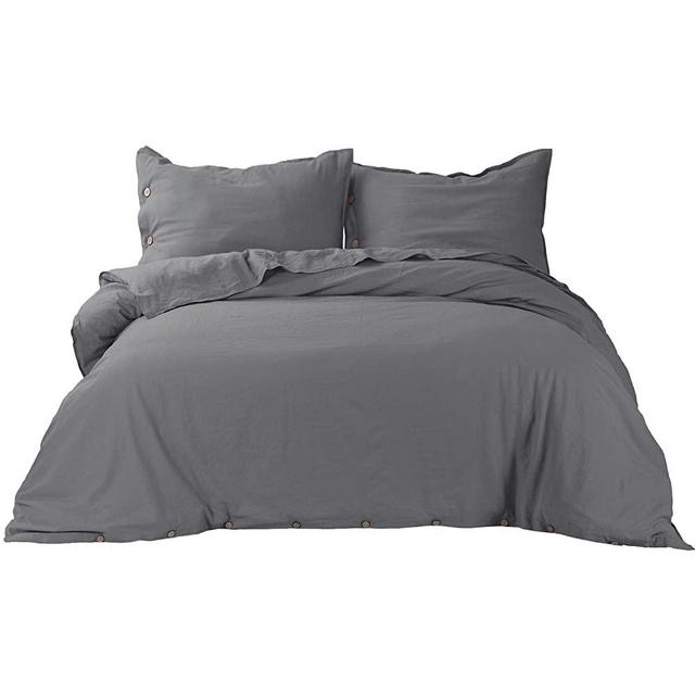 Bedsure 45% Cotton 55% Linen Duvet Cover Set King Size Soft Breathable Comforter Cover Set Bedding Sets 3 Pieces, Grey