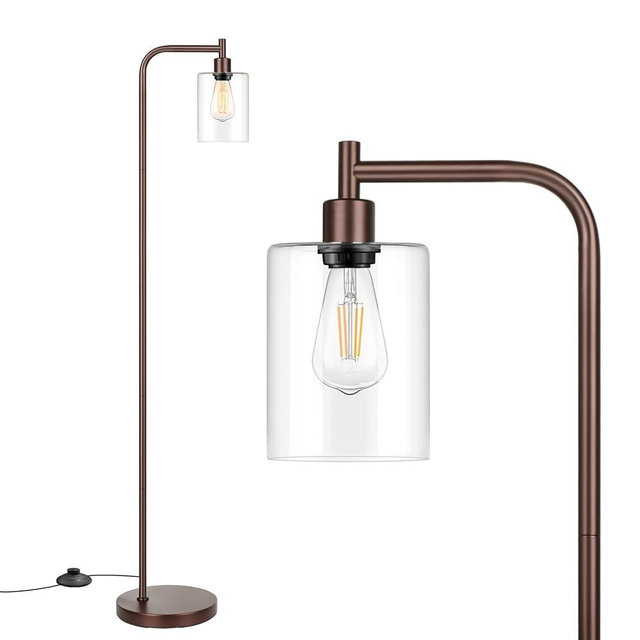 Industrial Floor Lamp with Hanging Glass Shade Oil Rubbed Brown Farmhouse Indoor Pole Light with Edison E26 Base Vintage Rustic Standing Tall Lamp for Living Room Bedroom Office(ST64 Bulb Included)