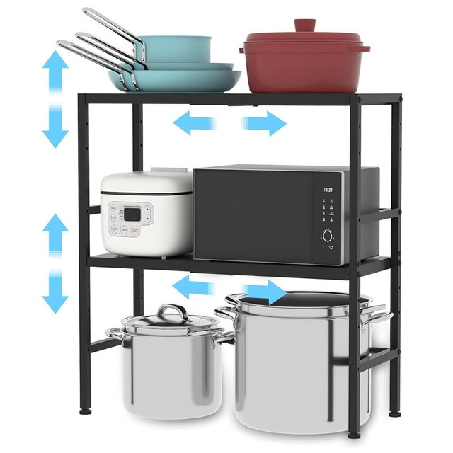 2-Tier Expandable Metal Storage Shelves, 150LBS Heavy Duty Shelving Units and Storage,Adjustable Utility Organization and Storage Shelf Rack For Kitchen Garage Laundry Bathroom Pantry Warehouse