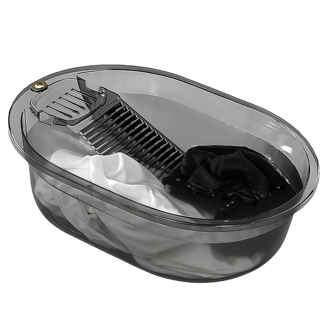 2-in-1 Hand Washing Basin with Washboard - BPA-Free Portable Laundry Tub for Home, Camping, RV,Outdoor - Non-Slip & Durable PET (Transparent Gray, 19in)