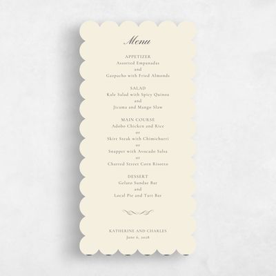 Beige Scalloped Wedding Menu - Abbey