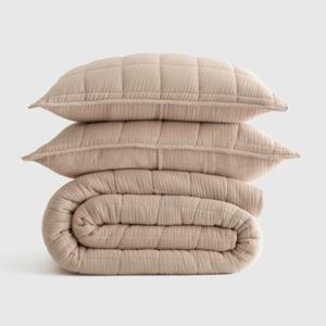Organic Airy Gauze Box Quilt Set in Dune