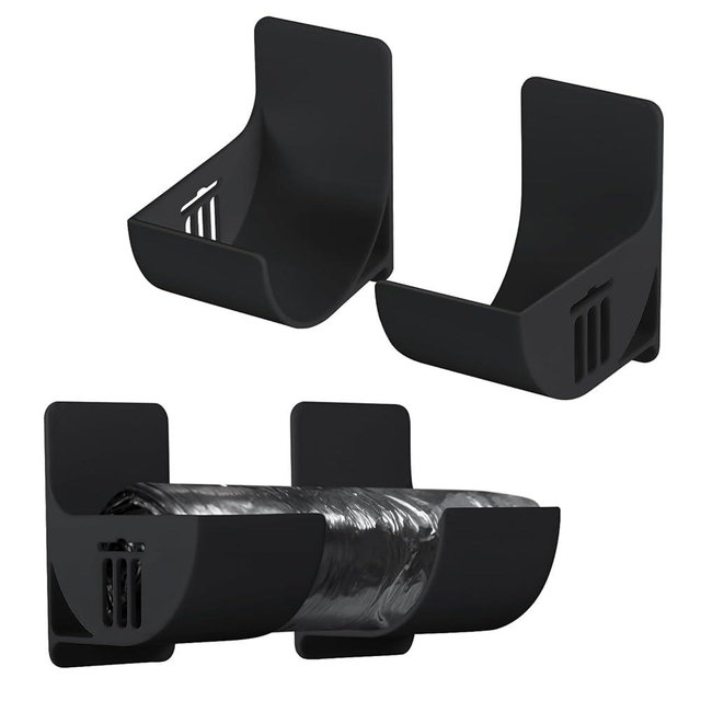 4pcs 2.5 Inch Small Trash Bag Holder, Plastic Trash Bag Dispenser Roll Holder Wall Mount Shopping Grocery Roll Organizer for Cabinet Kitchen Organization and Storage Rack (Black)