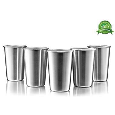 Premium Stainless Steel Cups - 16 Oz Stainless Steel Pint Cup Tumblers - Eco-Friendly, BPA Free (5 Pack)