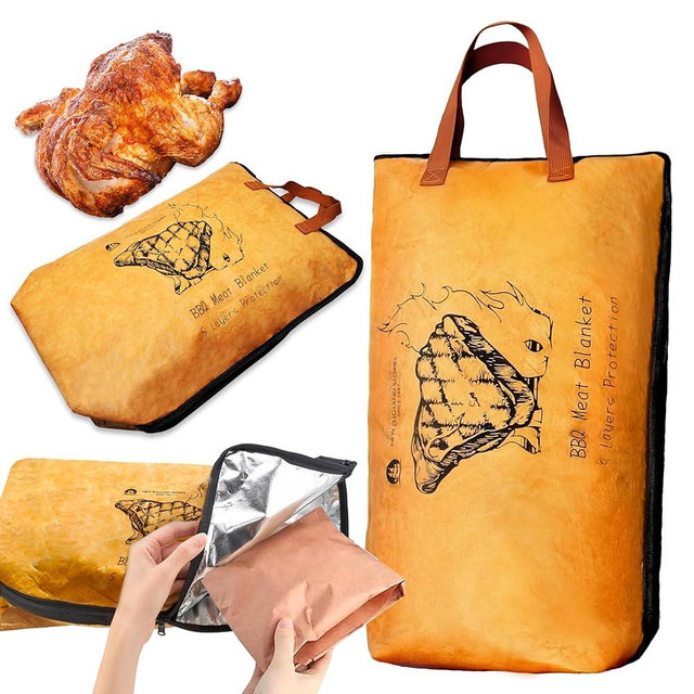 BBQ Blanket for Resting Meat, 5-Layer Insulated Meat Resting Bag for Moisture Retention and Perfect BBQ, Wide Mouth with Handle Design for Large Brisket/Pork Shoulders/Turkeys,Gifts for Men (Brown, 21 Inch)