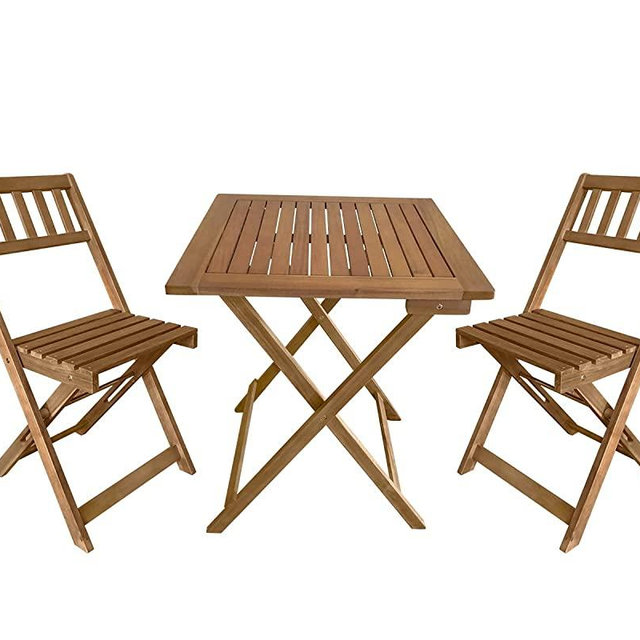 3-Piece Acacia Wood Folding Patio Bistro Set Outdoor Bistro Set Table and Chairs Set with 2 Chairs and Square Table for Pool Beach Backyard Balcony Porch Deck Garden Wooden Furniture, Natural Oiled