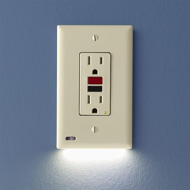 2 Pack - SnapPower GuideLight 2 [For GFCI Outlets] - Replaces Plug-In Night Light - Electrical Receptacle Wall Plate with LED Night Lights - Auto On/Off Sensor - (GFCI, Light Almond)