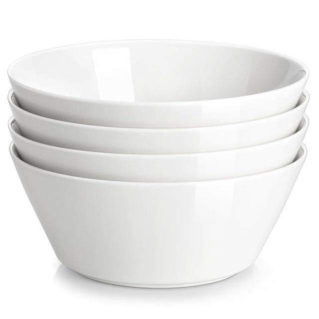 MALACASA 35 OZ Soup Bowls, White Porcelain Bowls Set of 4, Deep Bowls for Kitchen, Large Ceramic Bowls for Soup, Cereal, Salad, Ramen and Fruit, Dishwasher & Microwave Safe, Series Regular