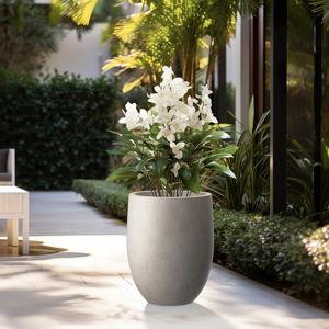 Kante 21.7" H Weathered Concrete Tall Planter, Large Outdoor Indoor Decorative Pot with Drainage Hole and Rubber Plug, Modern Round Style for Home and Garden