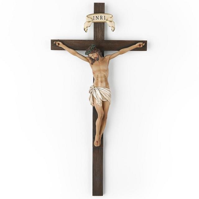 BC Catholic Crucifix Wall Cross, Jesus Christ Wall Decor for Home Altar, Religious Gift, 10" H Handmade Renaissance Sculpture by Buildclassic (Full Color Simplified Version)